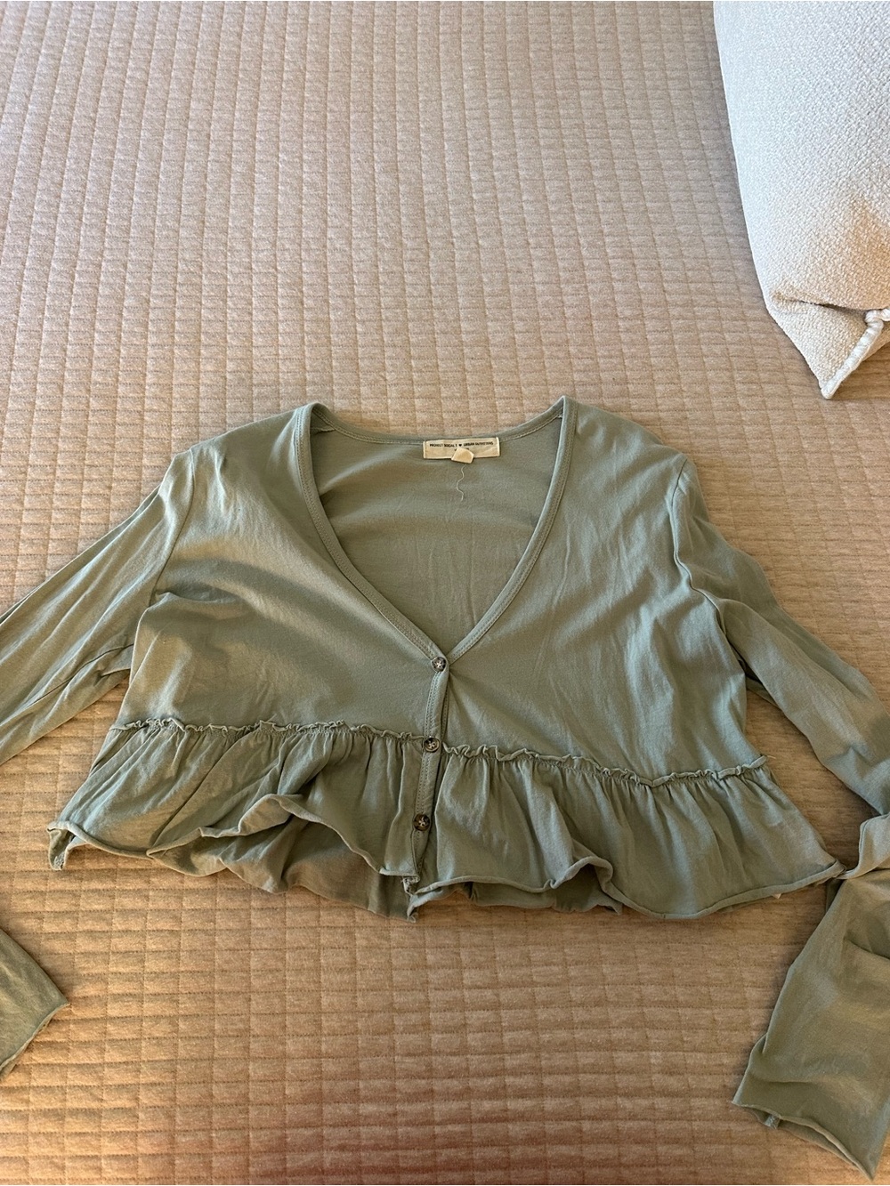 urban Outfitters Light Sage Ruffle Hem Women's Top